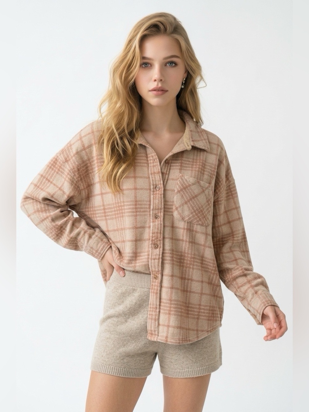 PINK Victoria's Secret Plaid Button-Down Shirt in Beige